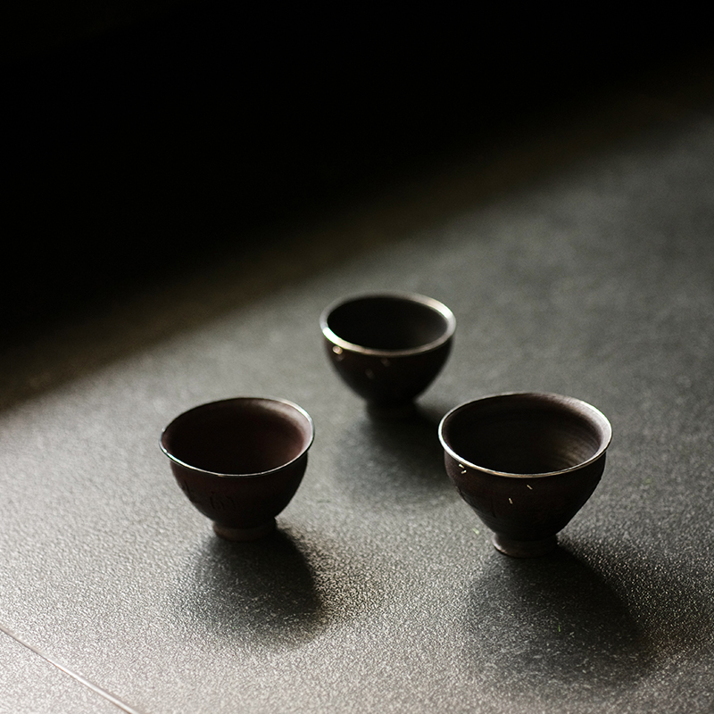 松风舍 松石系列 手工紫砂陶泥茶杯 银边高足品茗杯主人杯50ml