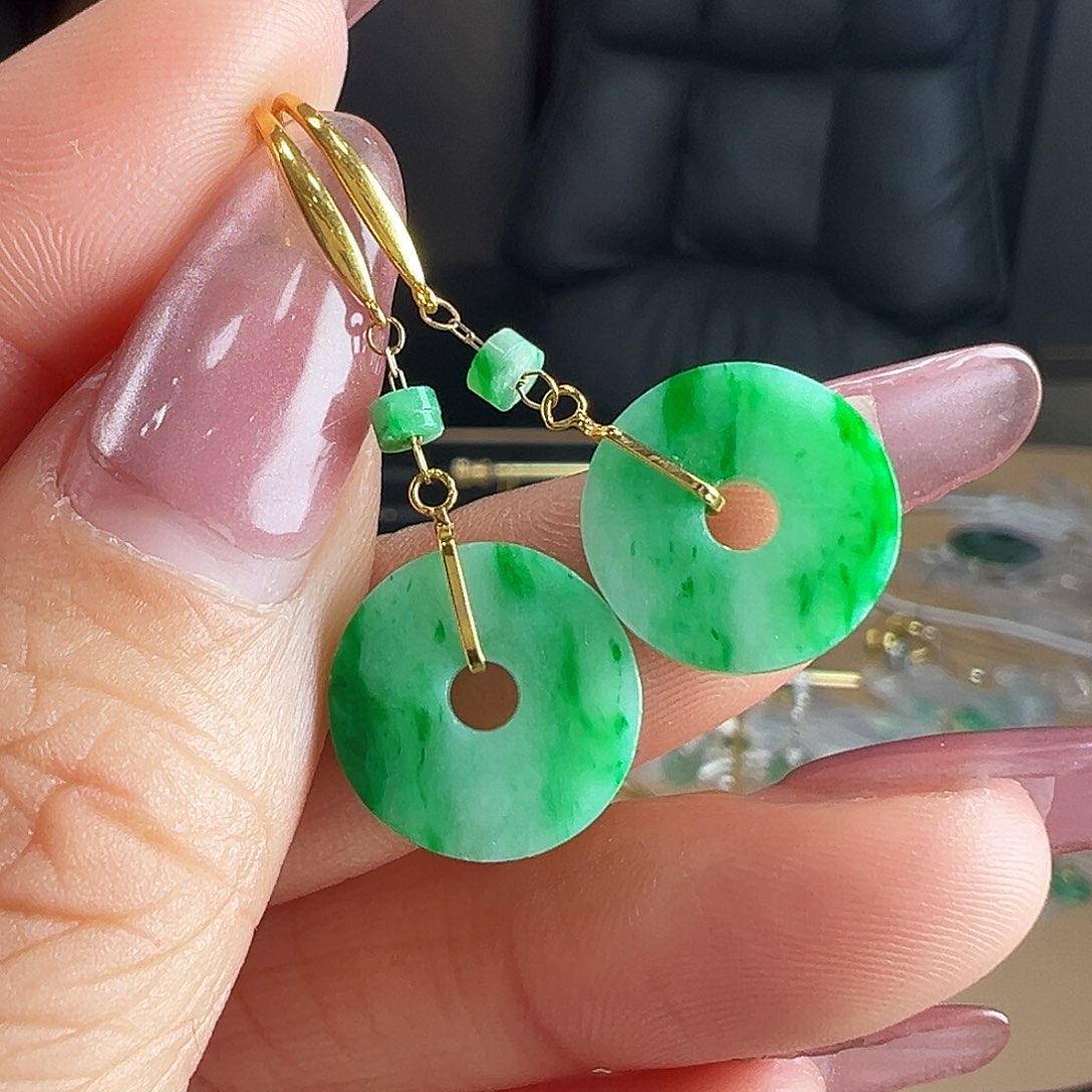 翡翠18K金镶嵌耳饰耳饰