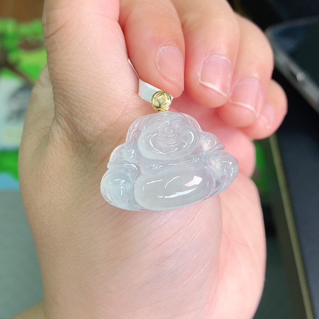 翡翠颈饰18K金镶嵌 冰胶佛公