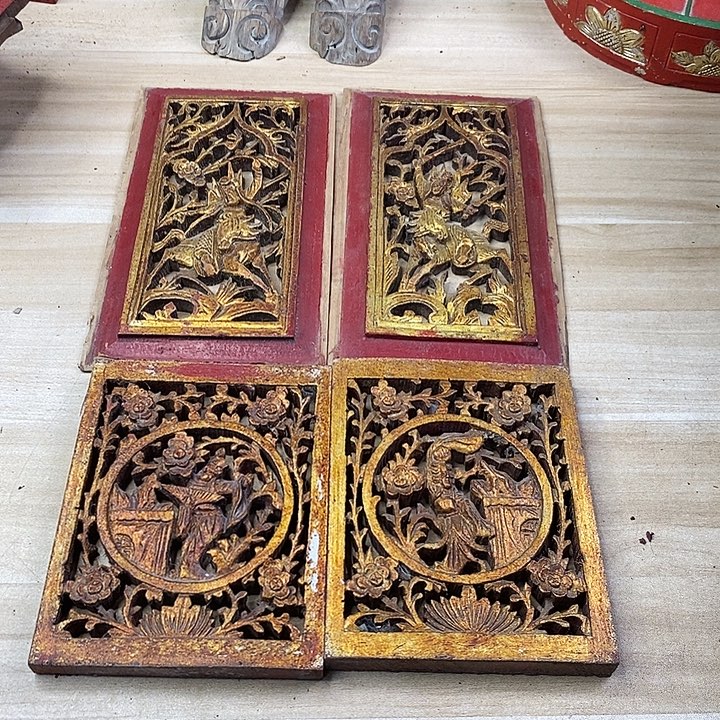 香榧木茶室空间老木雕花板