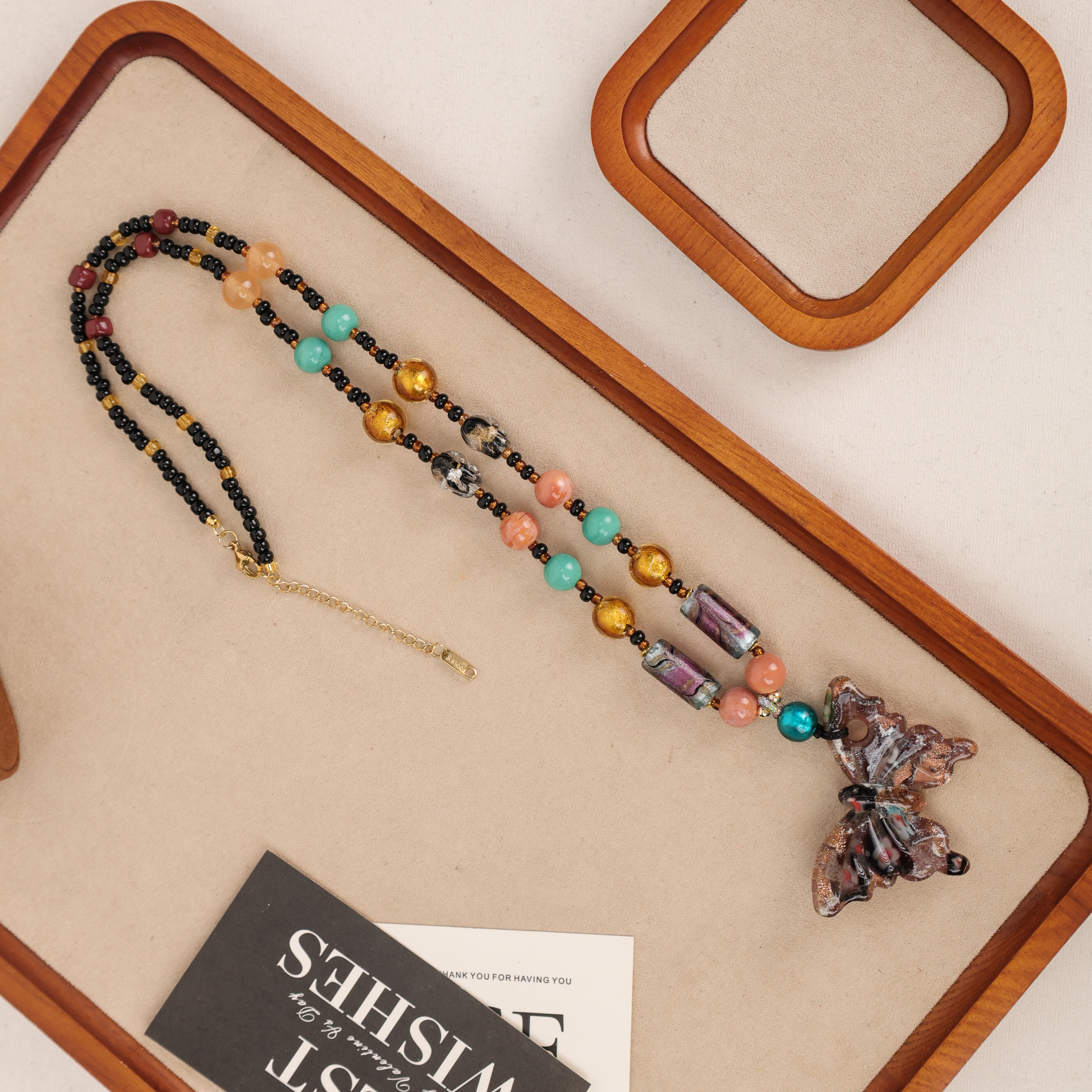 合金项链 玉楼东合金项链 LZ2232 紫色底蝴蝶万花琉璃项链