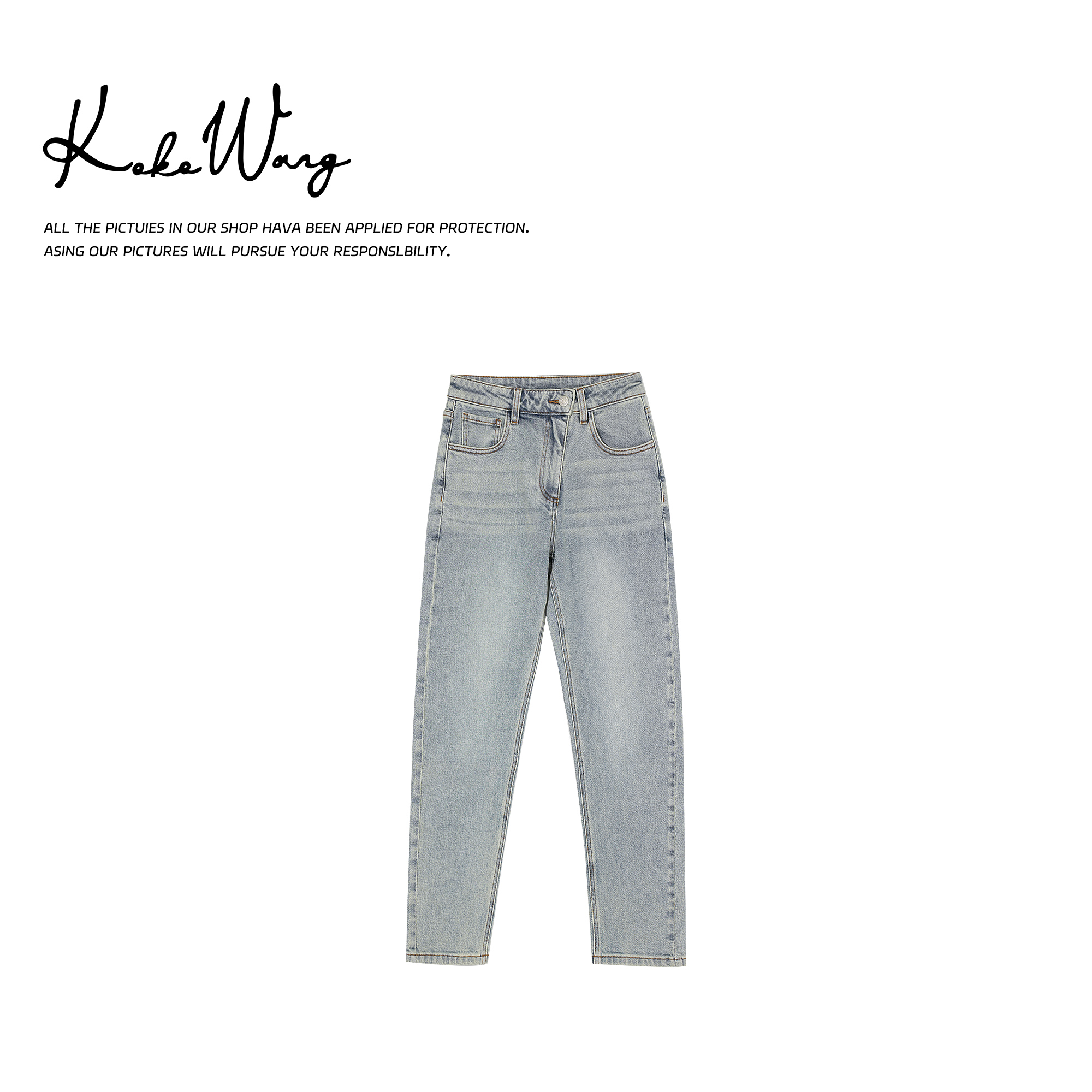 KOKO WANG时尚气质土耳其ORTA显腿直斜襟锥形牛仔裤545464L25K06