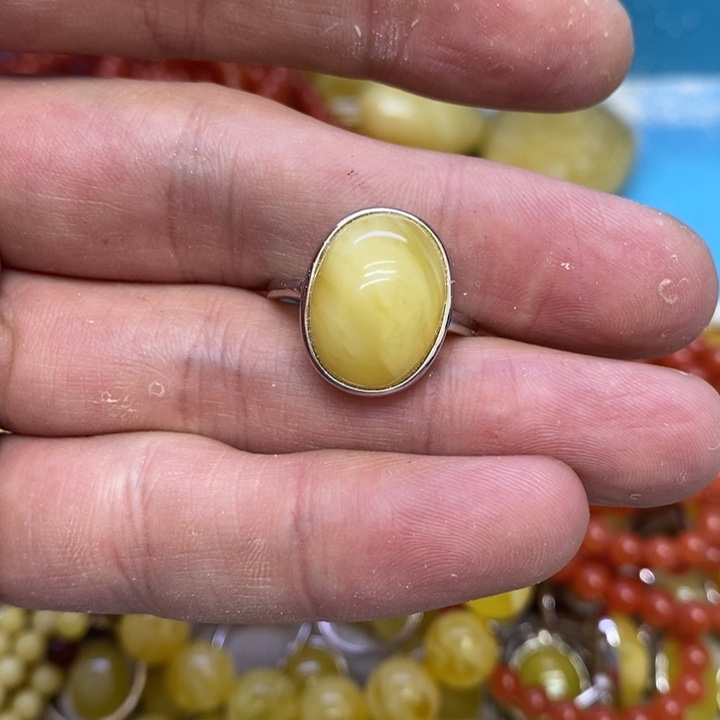 蜜蜡裸石银S925镶嵌姗***师戒指