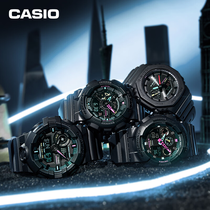 Casio/卡西欧G-SHOCK「霓虹未来」运动双显石英防水防震男士手表