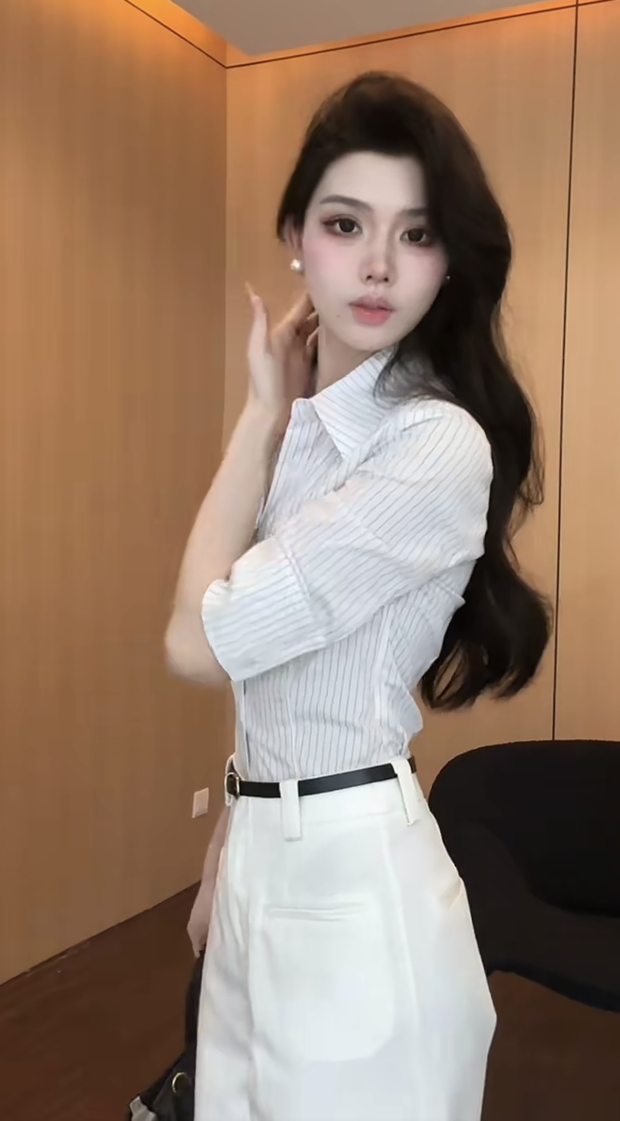 【云雾弥漫】设计感条纹衬衫加裤子套装0887款裤子0889款（不含腰带）