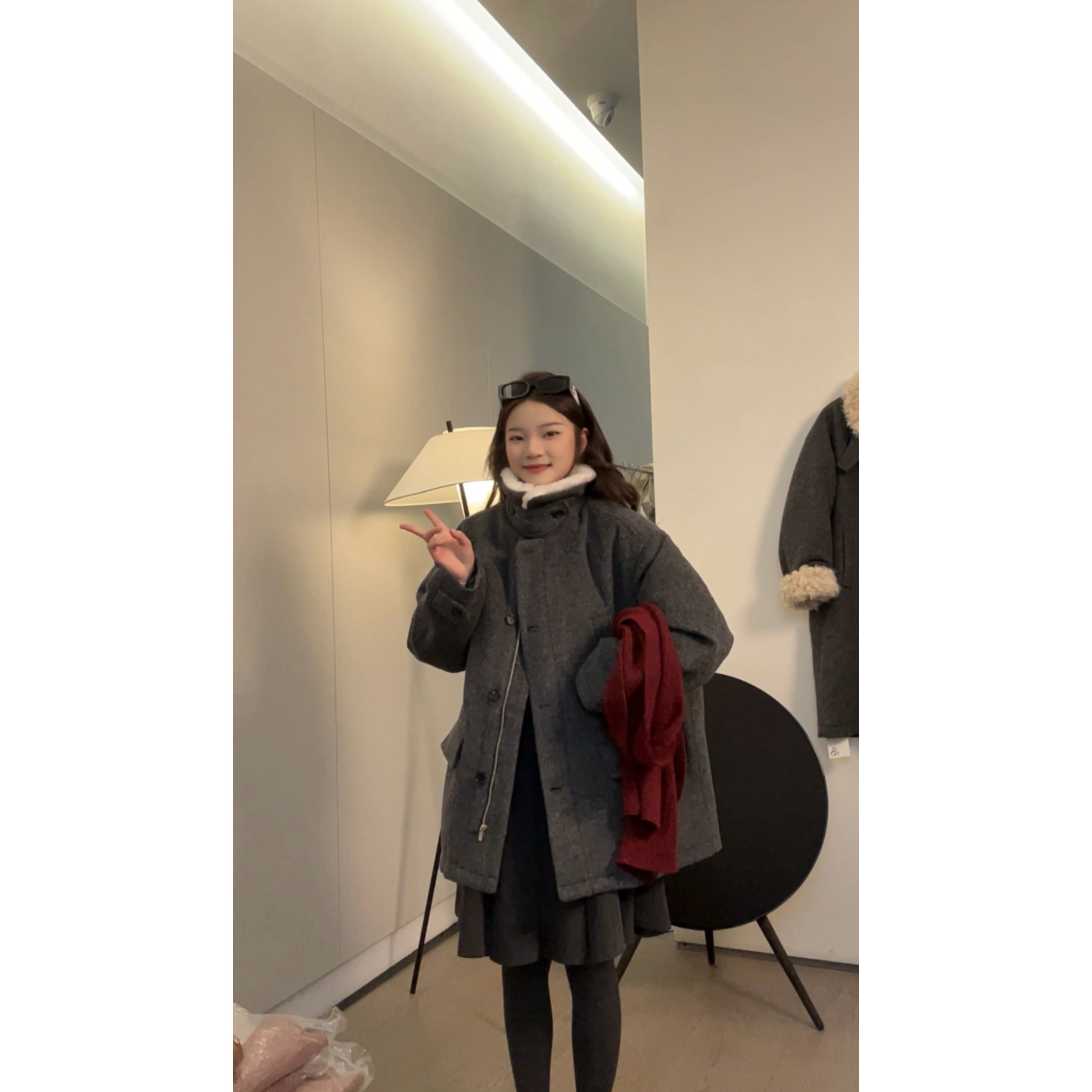 韩系羊毛翻领毛呢大衣25新款宽松百搭气质显瘦羽绒外套