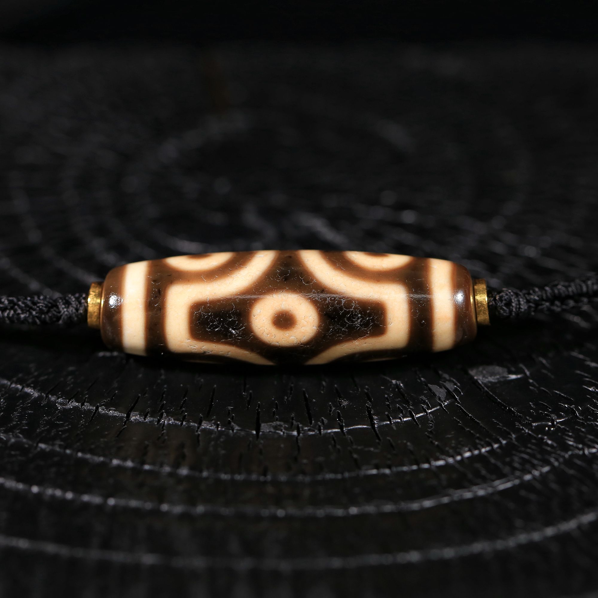 甜珠阁【上肯】十字金刚六眼一代老台湾手工牙黄复古精品天珠情侣款