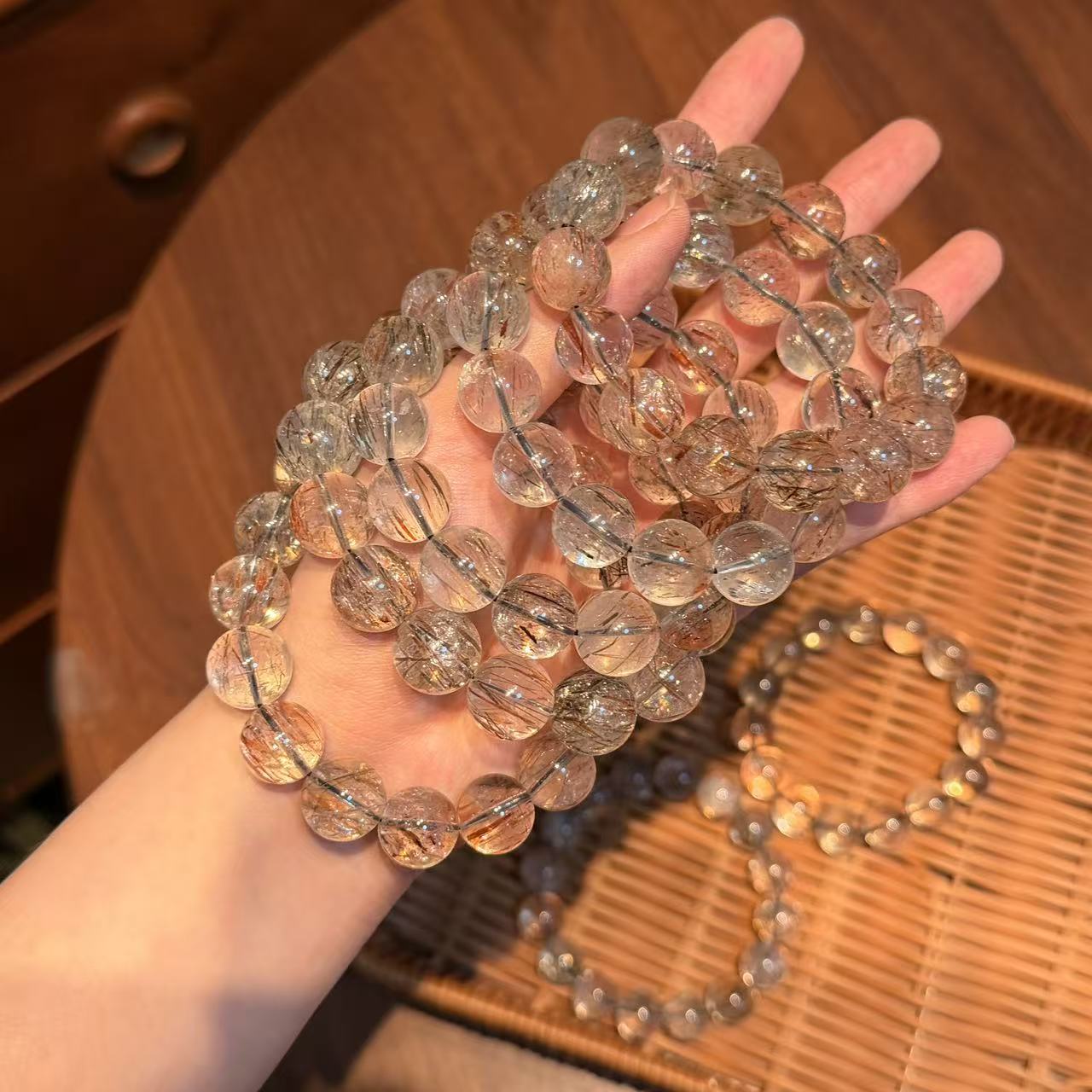 冰种透体黑金超七水晶手串手链 多样性发其一ZW1150
