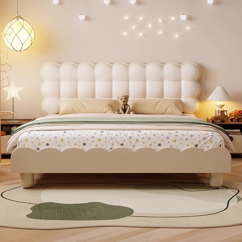 奶油风儿童床女孩泡芙床实木网红公主床简约现代儿童房饼干男孩床