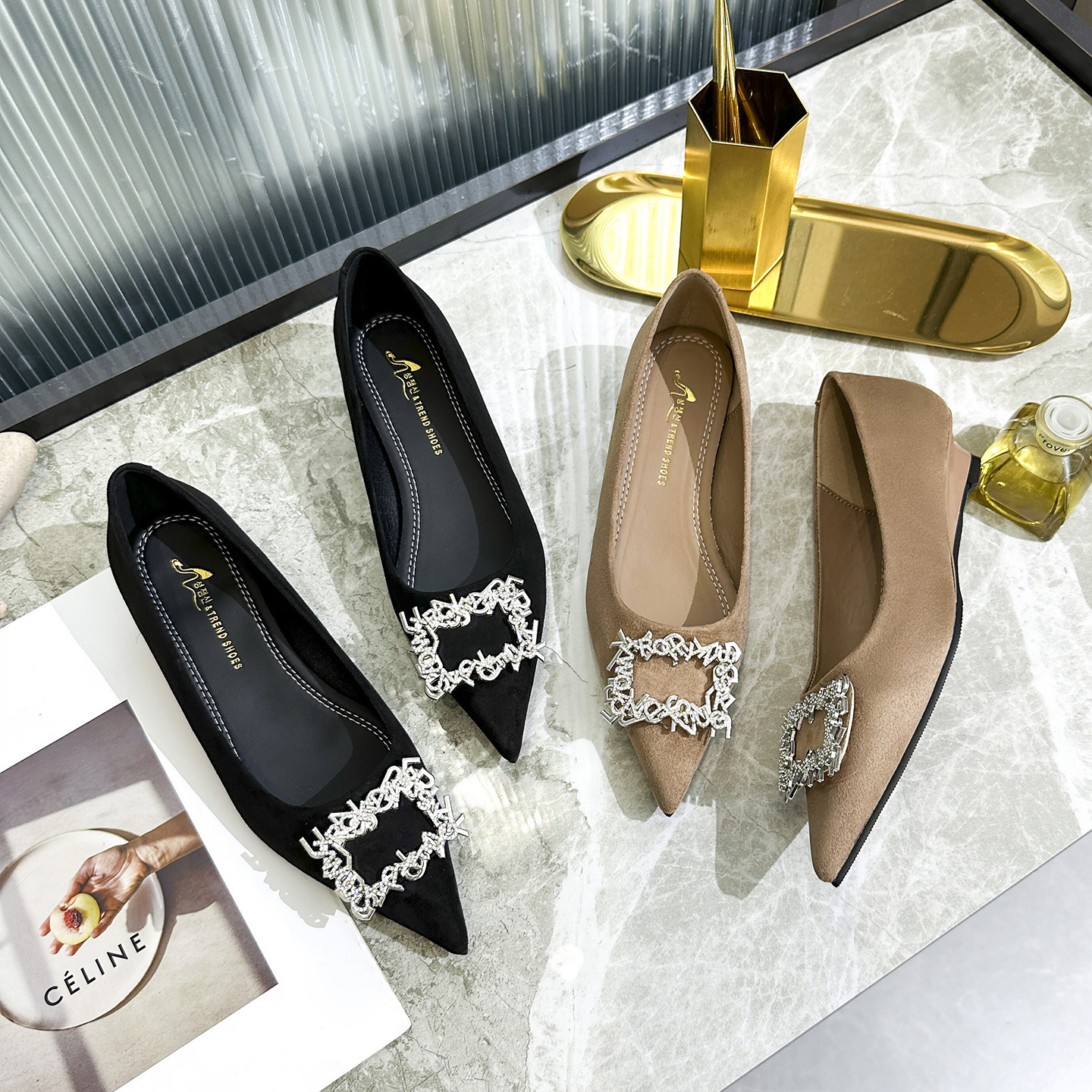 秋季浅口胶粘套筒尖头增高坡跟单鞋平底鞋女鞋瓢鞋软底韩版粗跟