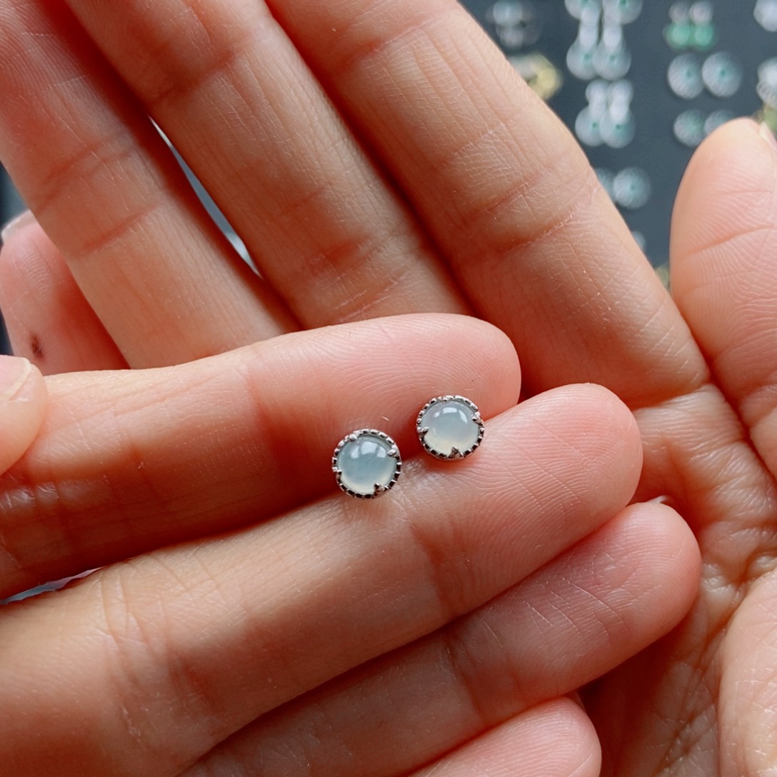 翡翠耳饰银S925镶嵌翡翠首饰