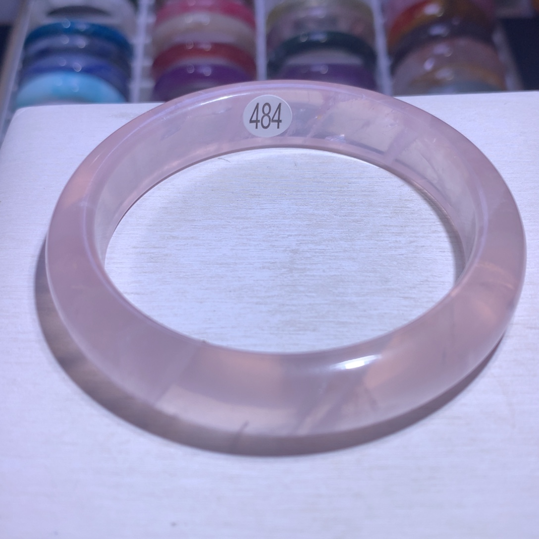水晶手镯银S925镶嵌粉晶64圈484