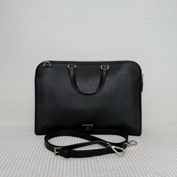 99新 Prada/普拉达 8005/男士时尚商务黑色全皮手提公文包