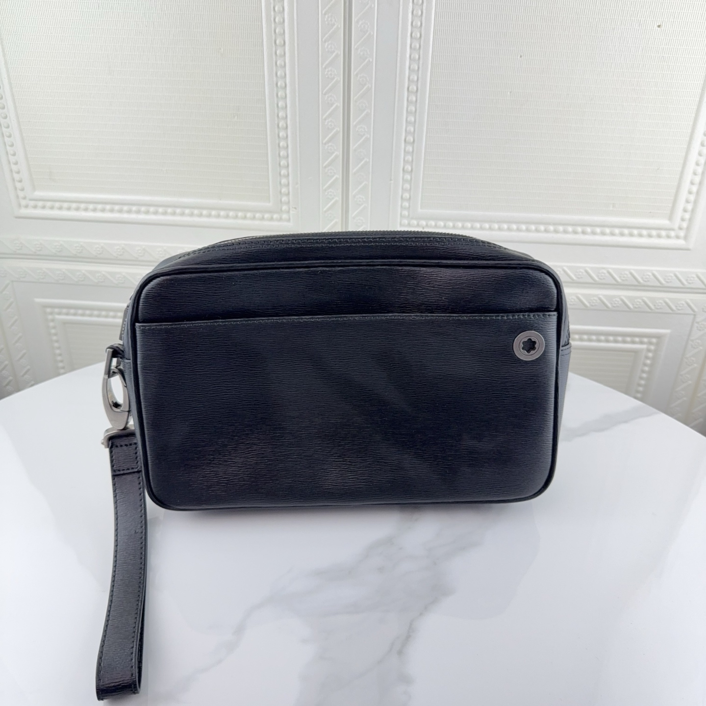 99新 Montblanc/万宝龙 男士时尚经典 黑色水波纹手拿包 二奢包包