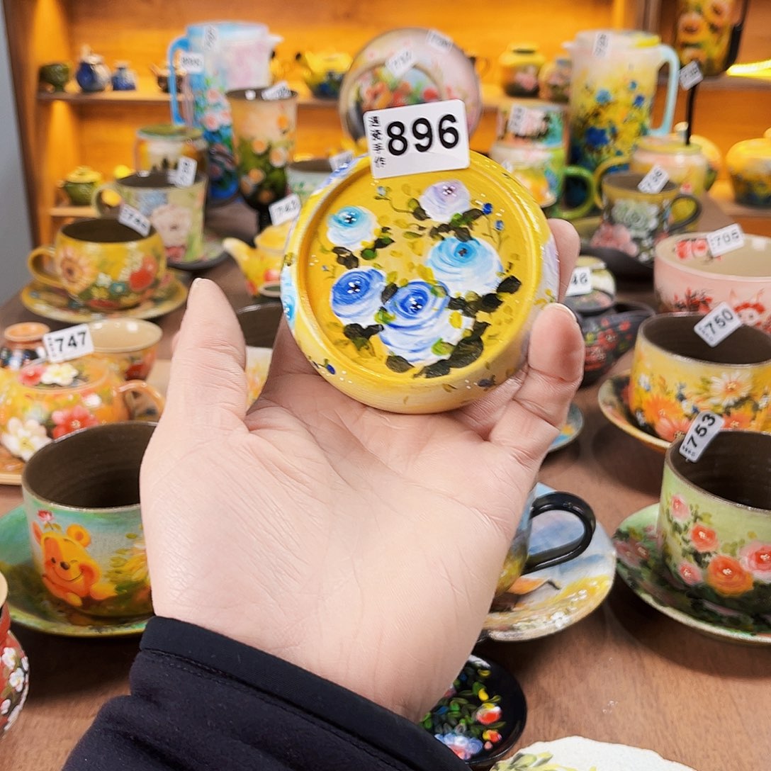 杯纯纯油画风盖置