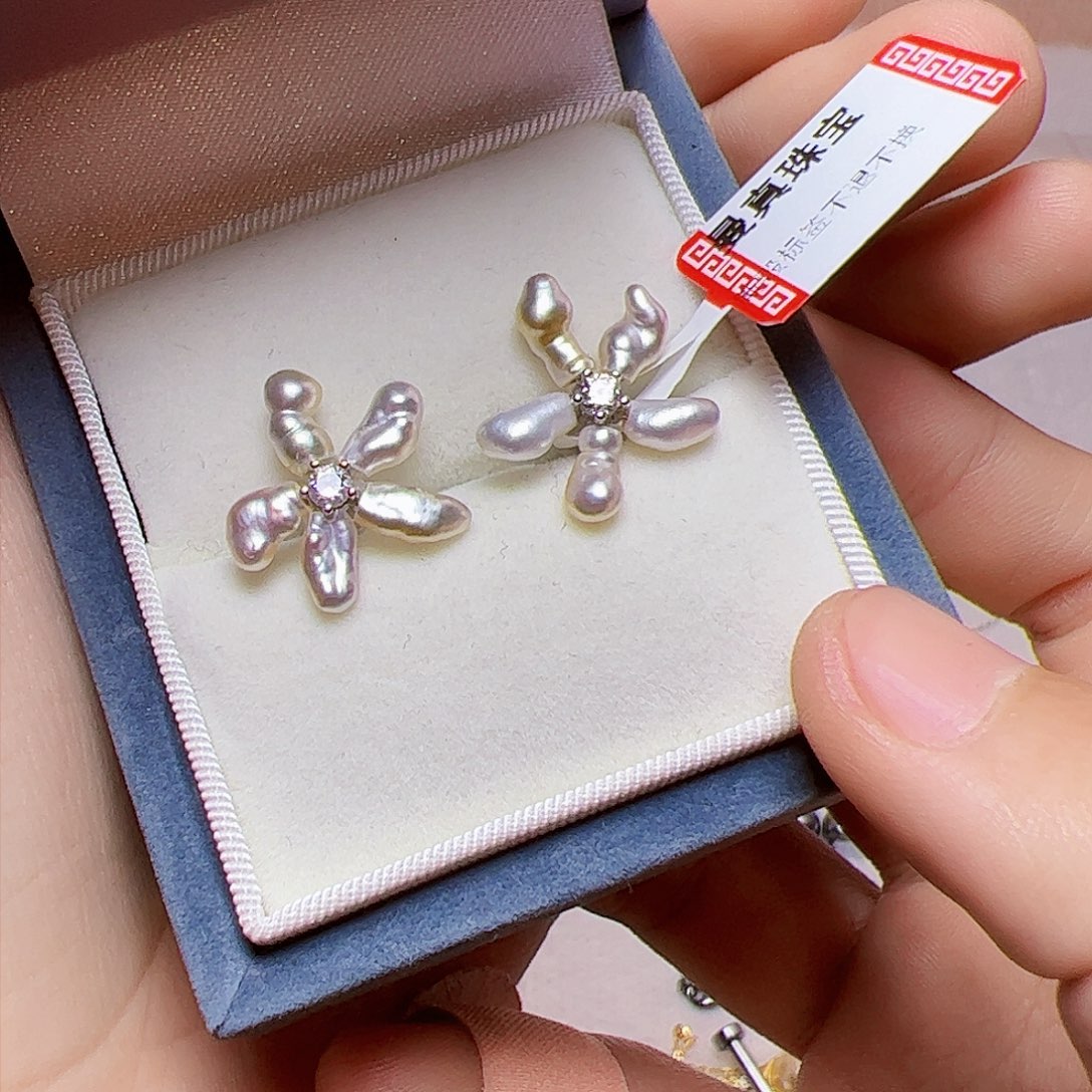 海水珍珠耳饰银S925镶嵌