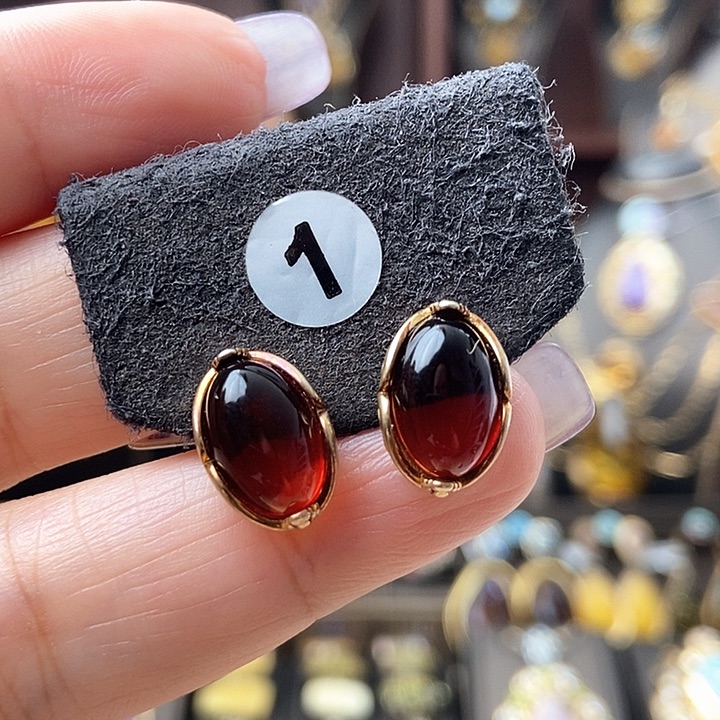 琥珀耳饰银S925镶嵌耳钉