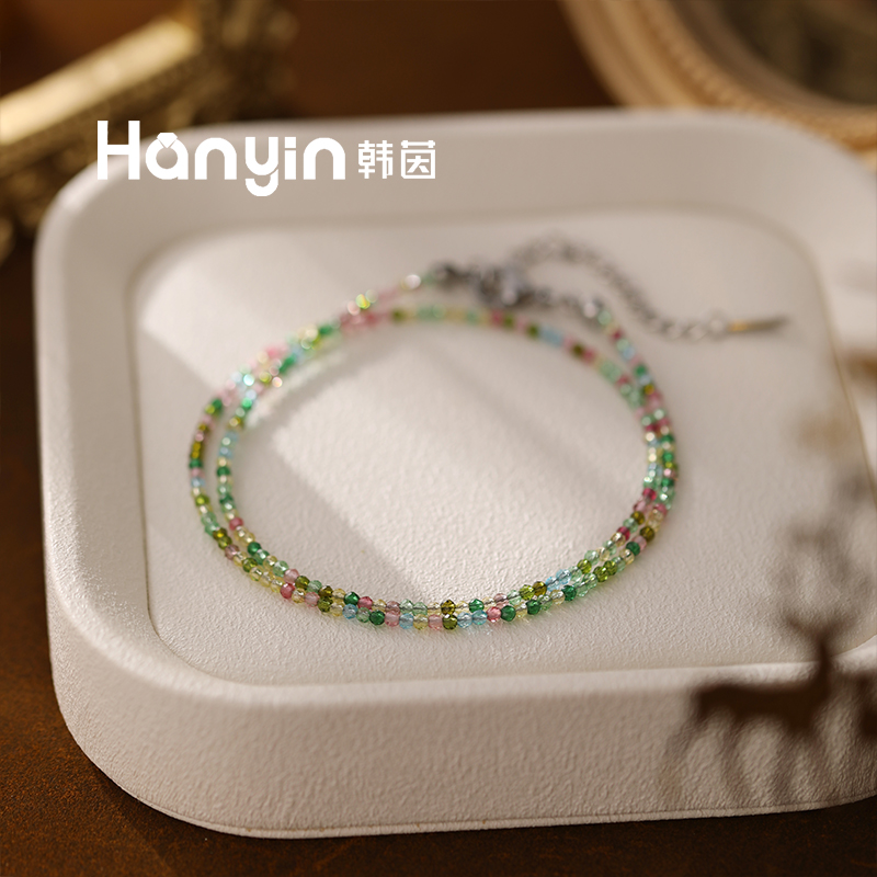 2mm彩色碧玺个性百搭气质项链轻奢小众高级感锁骨链