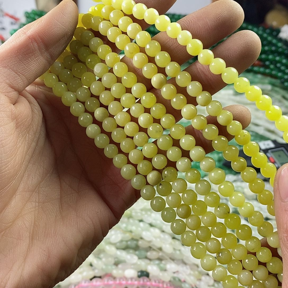 玛瑙/玉髓珠宝半成品合金一条天然6mm柠檬玉圆珠D438