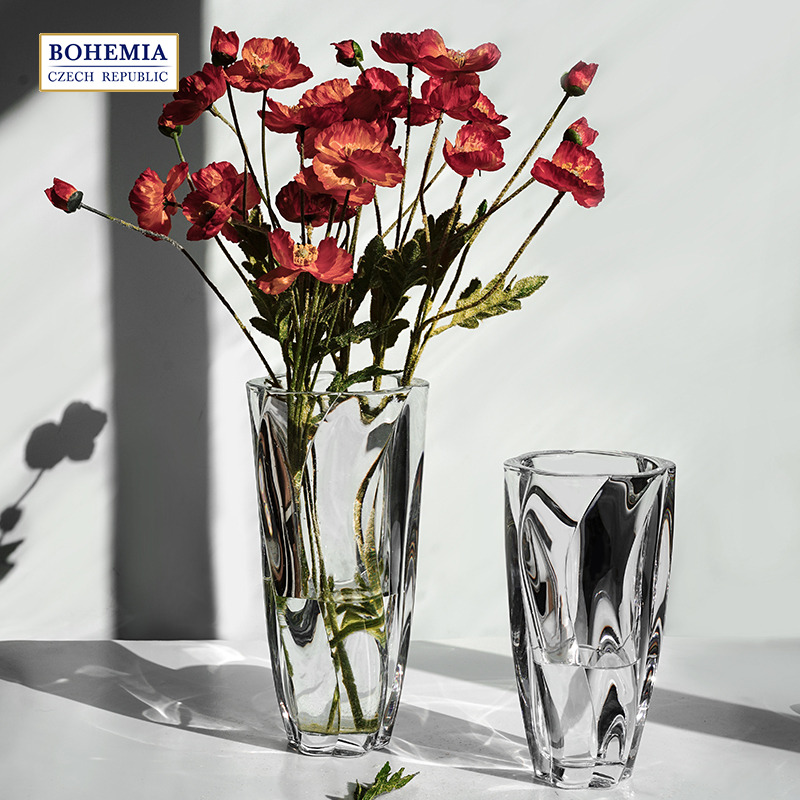 捷克进口BOHEMIA网红水晶玻璃花瓶现代插花欧式摆件透明客厅中号
