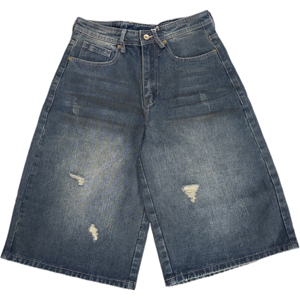 破坏风复古宽松水洗作旧七分牛仔裤903