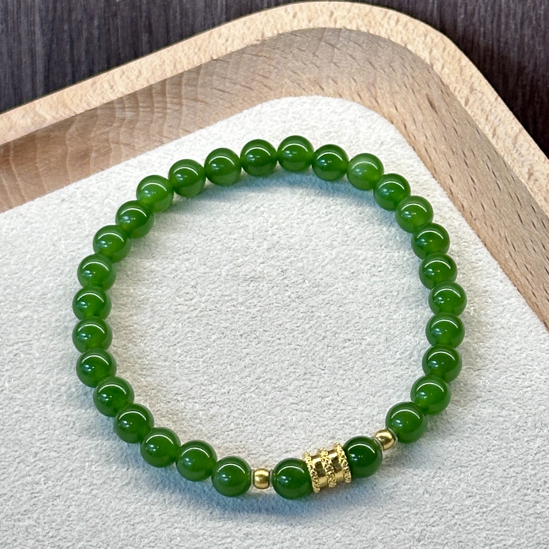 【云中意】足金和田玉苹果绿手串约卡6mm-多样性发货-ldg