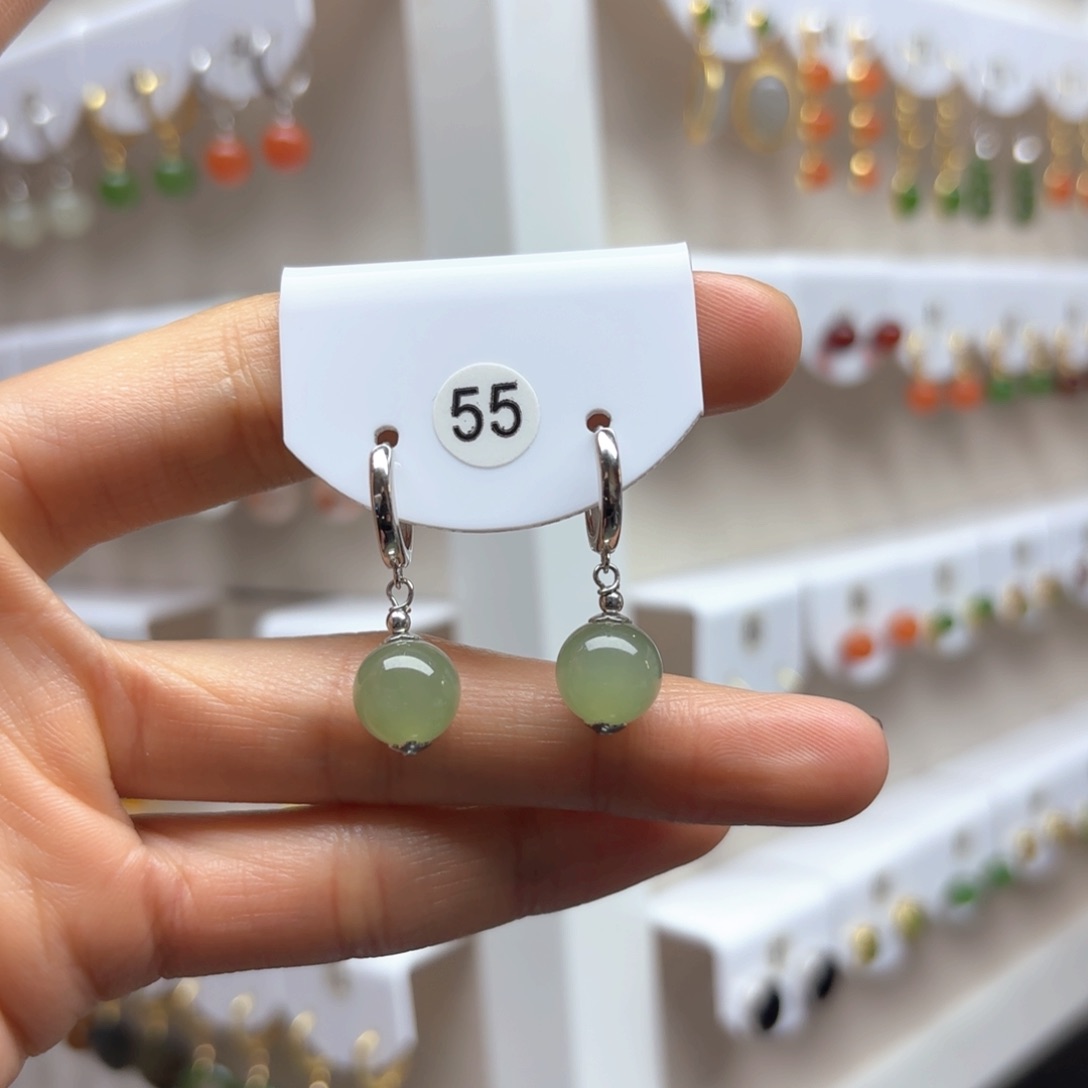 和田玉耳饰银S925镶嵌2