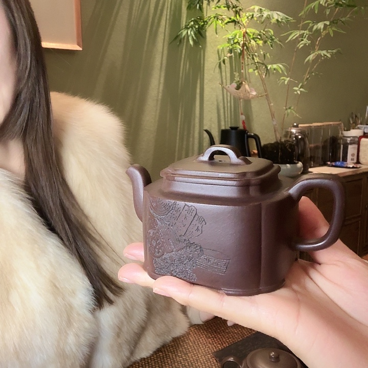 豆***豆紫砂茶壶老紫泥四方