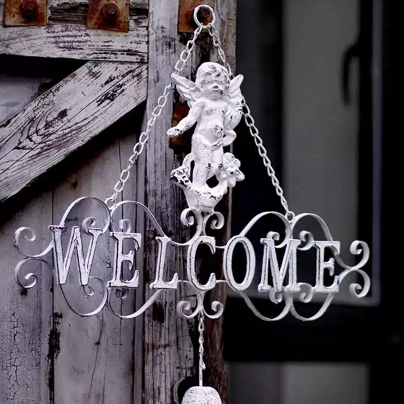 复古做旧铸铁天使风铃户外花园庭院创意挂件装饰