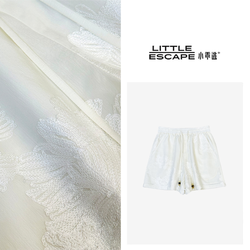 小乖逃25 休闲白色短裤国风松紧腰抽绳双口袋直筒裤S25457