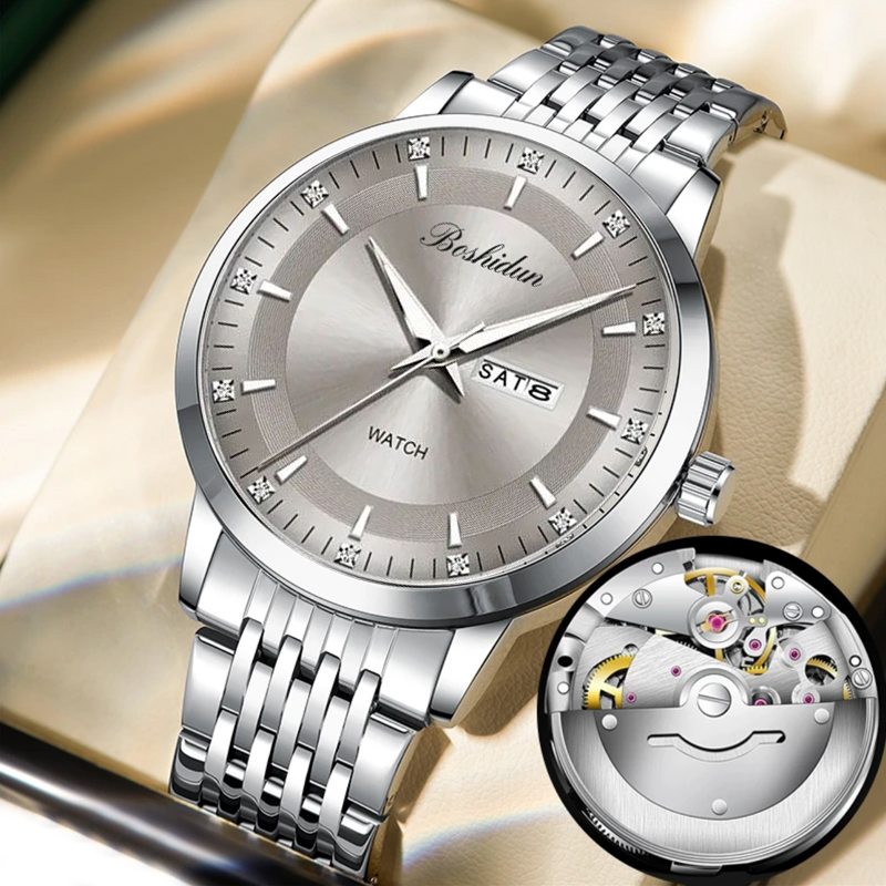 【当天发】时尚轻奢蝶飞嘉年华高级灰双日历防水夜光男表9122G专属