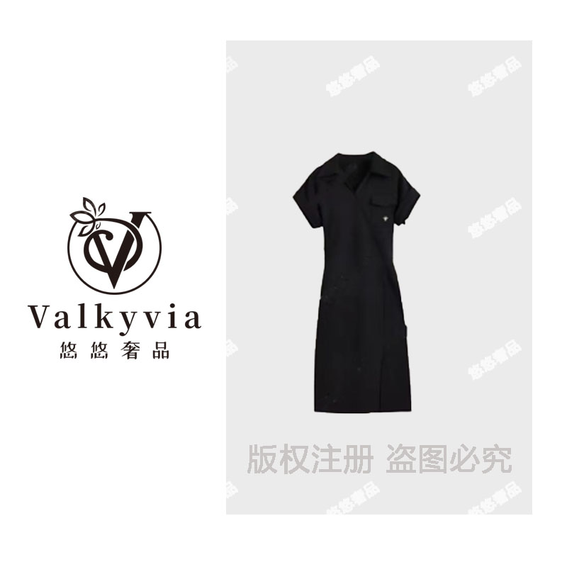 【Valkyvia/悠悠奢品】夏季纯色简约口袋设计翻领短袖连衣裙Y-549