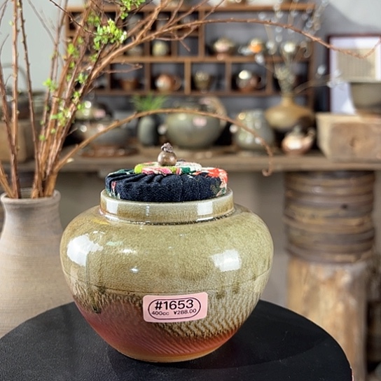 #1653柴烧窑变玉化茶叶罐微粘接介意慎拍