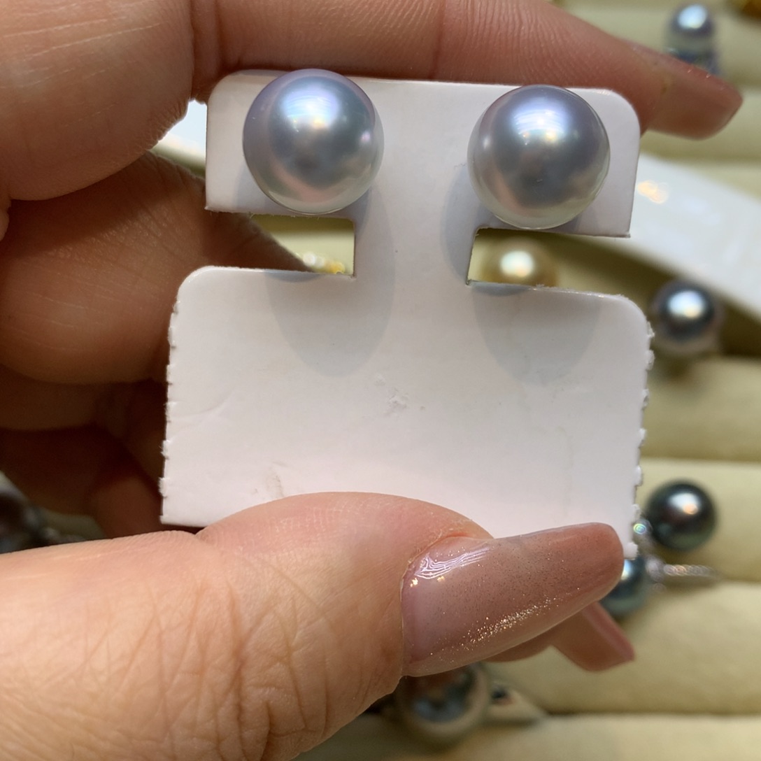 铂Pt950镶嵌耳饰海水珍珠
