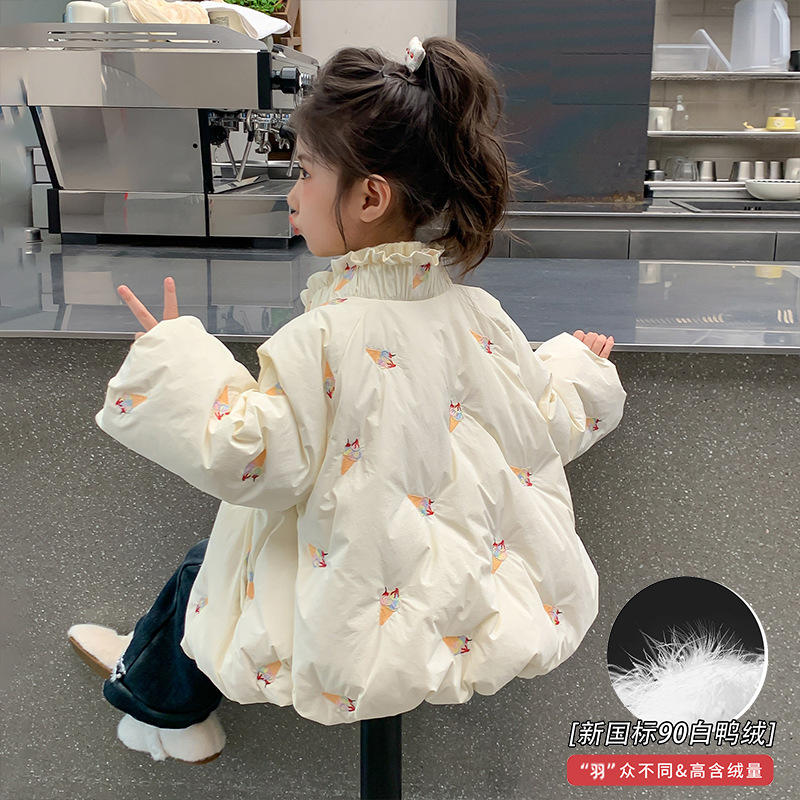 女童羽绒服2025新款洋气女宝宝冬季90白鸭绒外套儿童冬装童装反季