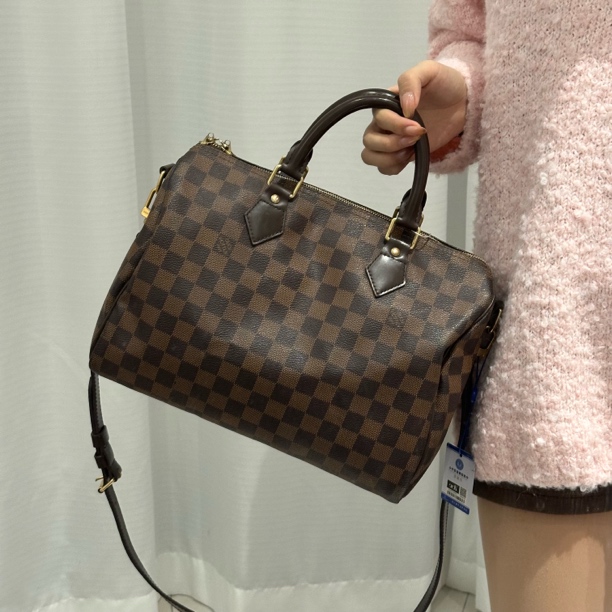 95新 LouisVuitton/路易威登 棕棋盘格speedy30肩带款/且曼