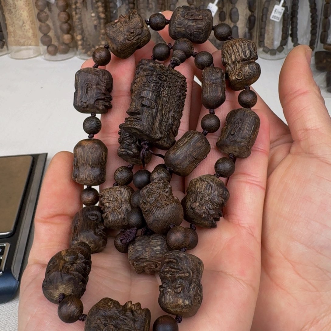 沉香手串棋楠沉香雕刻十八罗汉沉水保68+克