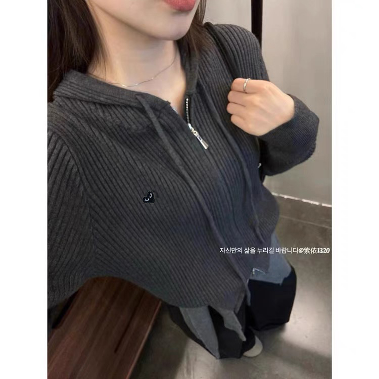 【深冬灰】爱心开衫外套3647超柔软高品质连帽针织毛衣