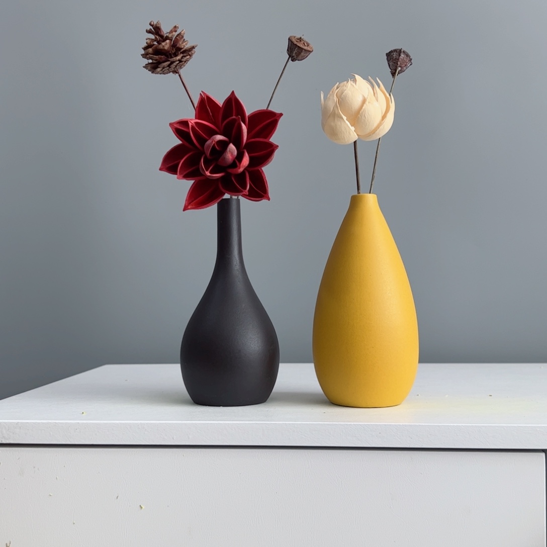 摆件陶瓷小花瓶摆件含花总高约20-30cm