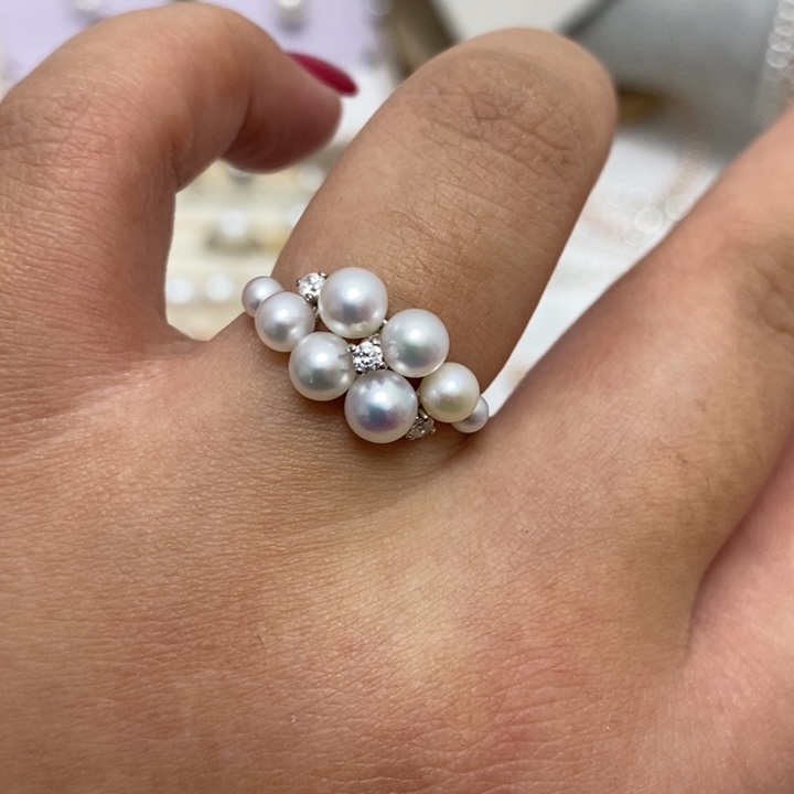 银S925镶嵌淡水珍珠手捧花珍珠戒指