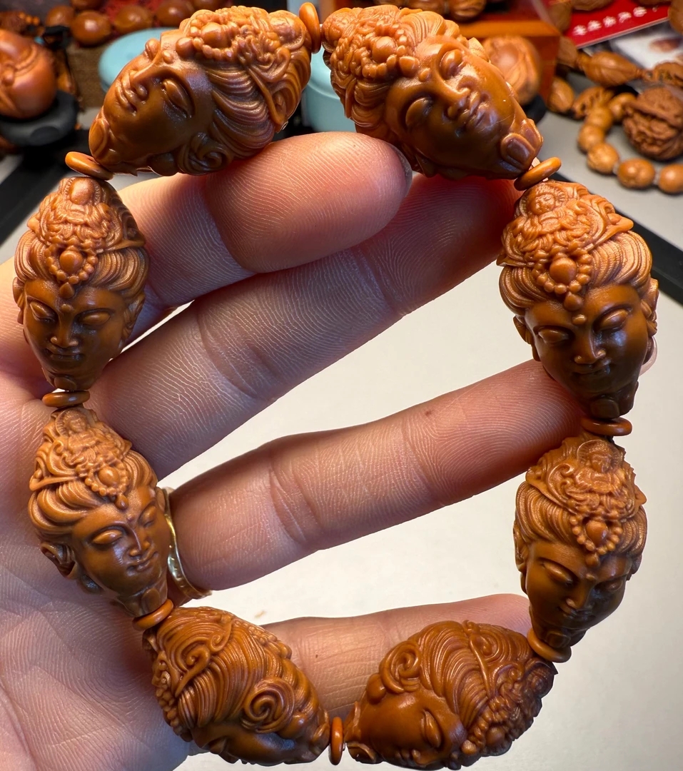 橄榄核雕文玩手串观音菩萨铁核老料子