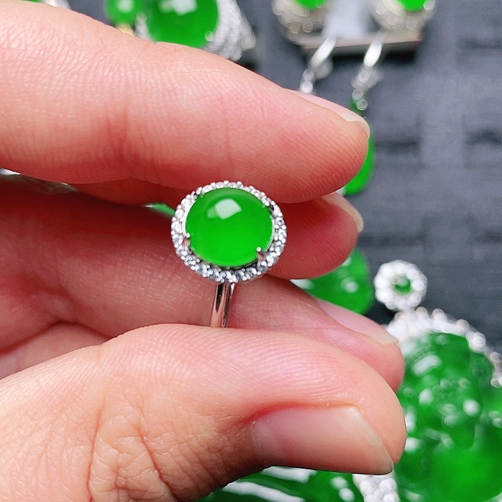 翡翠戒指银S925镶嵌女戒