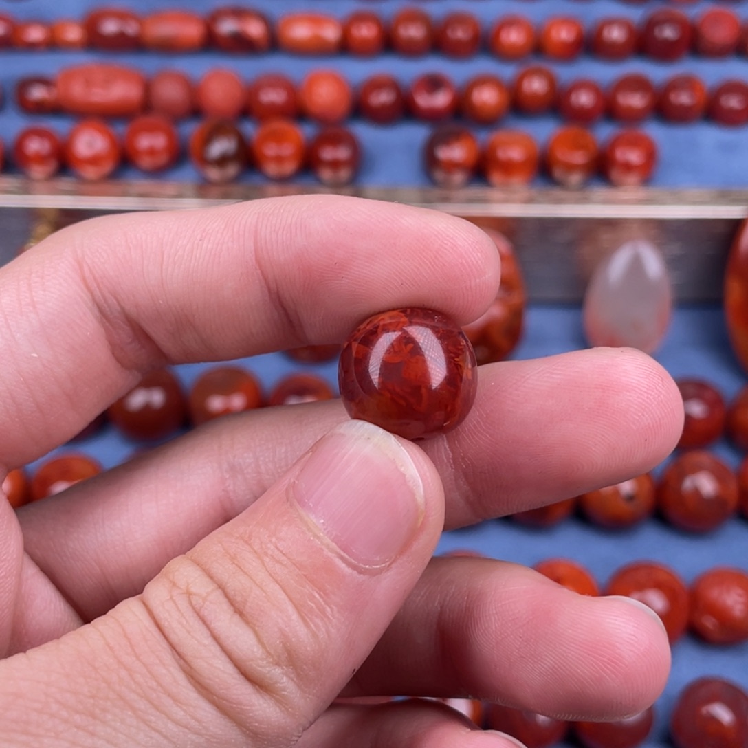 A***a南红玛瑙未镶嵌其他14mm瓦西玫红火焰纹单珠