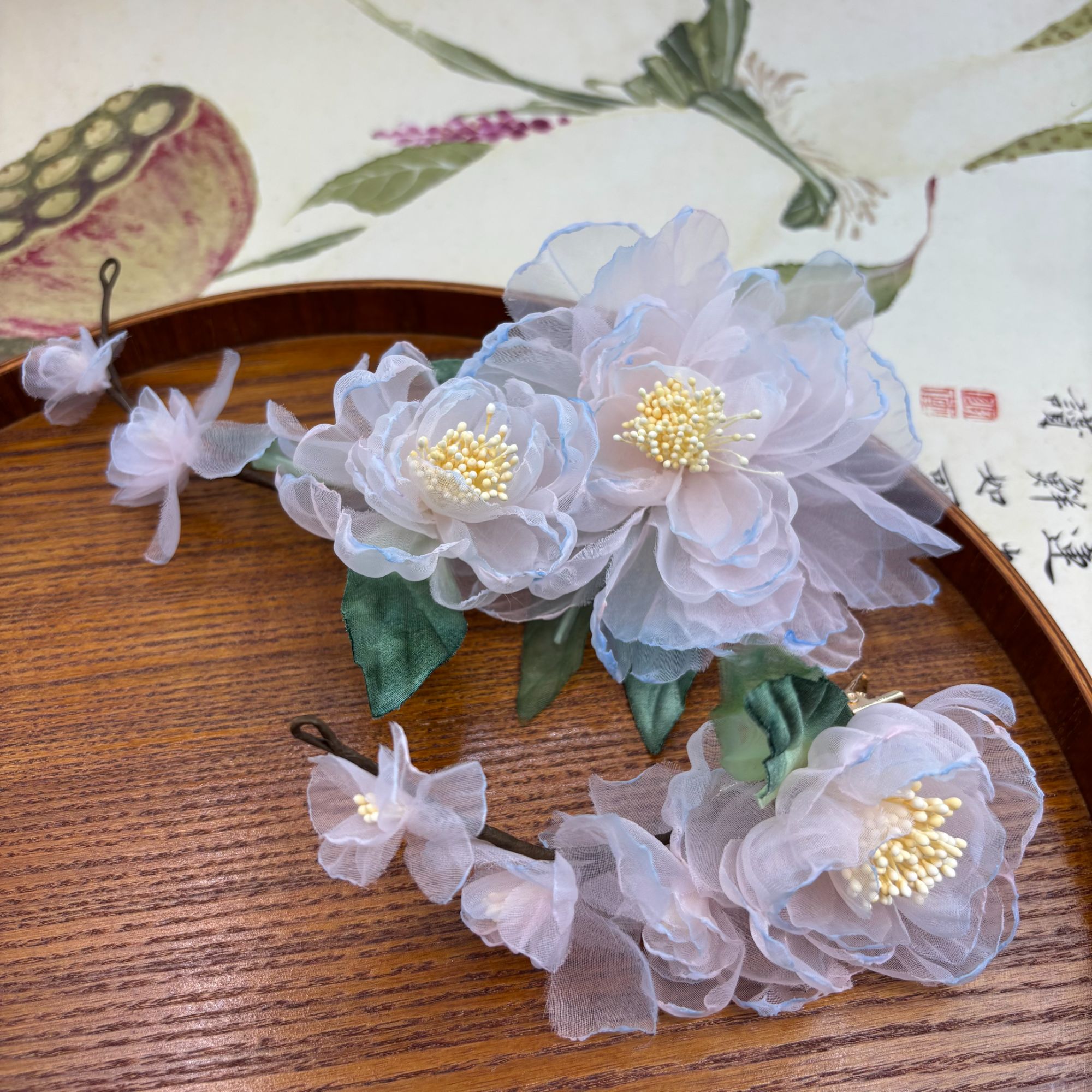 超仙手工制作绢丝烫花发夹古风汉服头饰