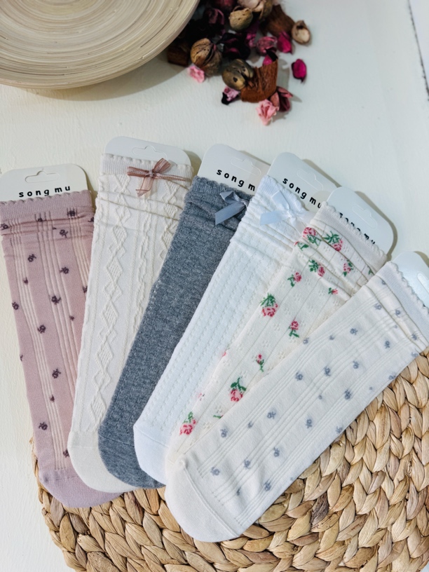 Erya songmu费尔岛花边中筒袜夏季薄款堆堆袜直板袜