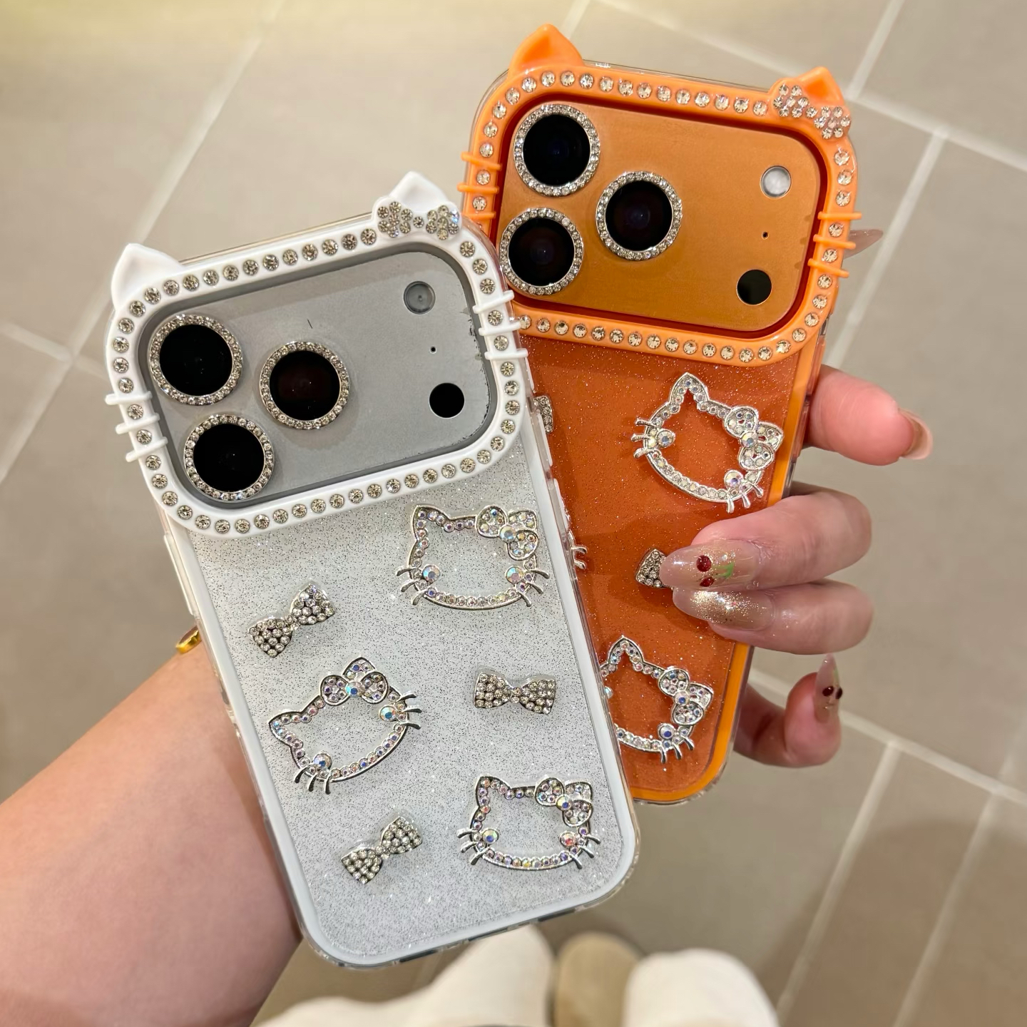 ins风创意水钻猫咪蝴蝶结适用苹果17promax手机壳iphone16pro/15