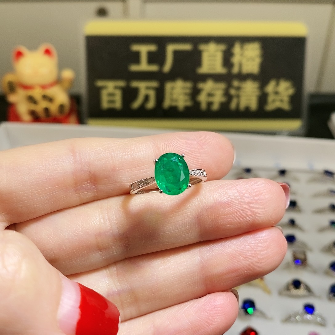 祖母绿戒指银S925镶嵌
