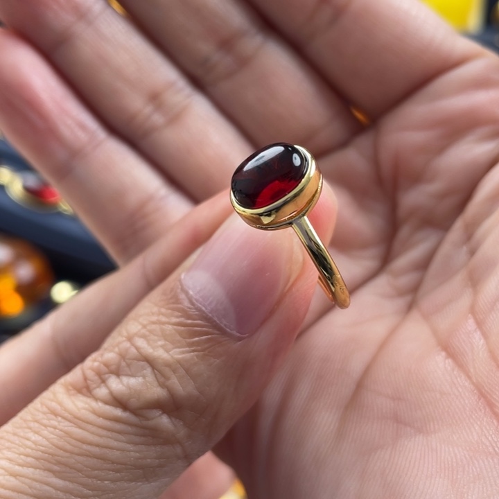 血珀戒指银S925镀金镶嵌