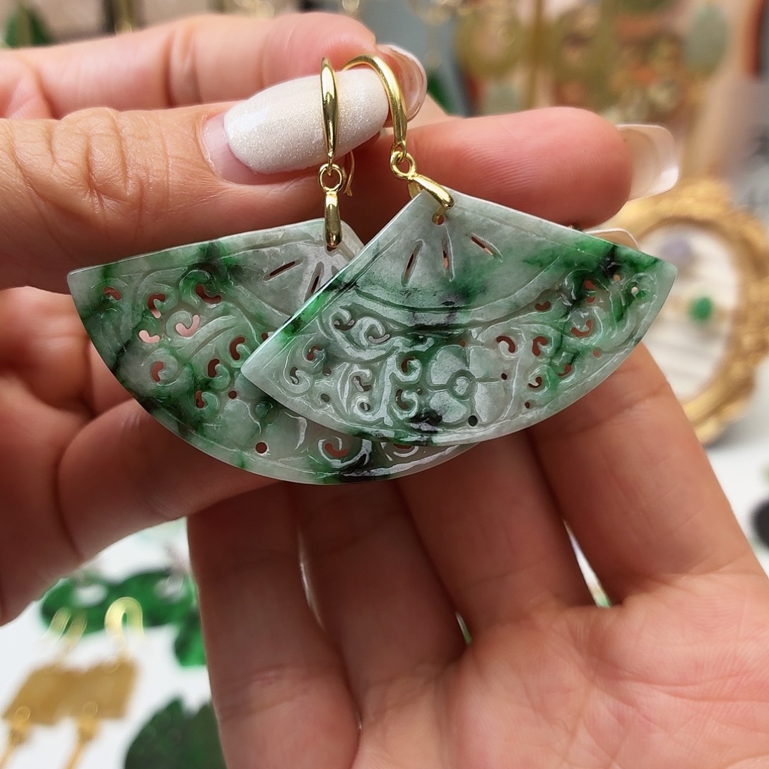 翡翠银S925镶嵌耳饰