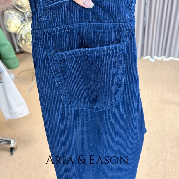 Aria&Eason 泡菜冬季新款灯芯绒直筒裤纯蓝色女款no退no换